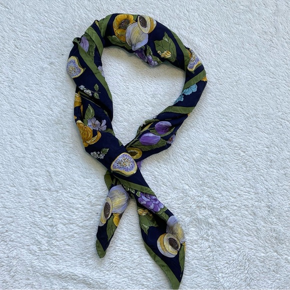 Navy Blue Floral Citrus Fruits Silky Head Wrap/Scarf - Picture 6 of 6